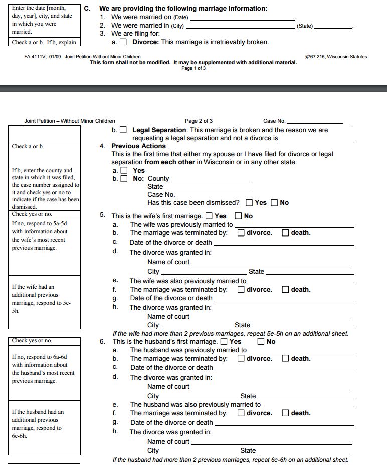 Wisconsin Divorce Petition Step 3