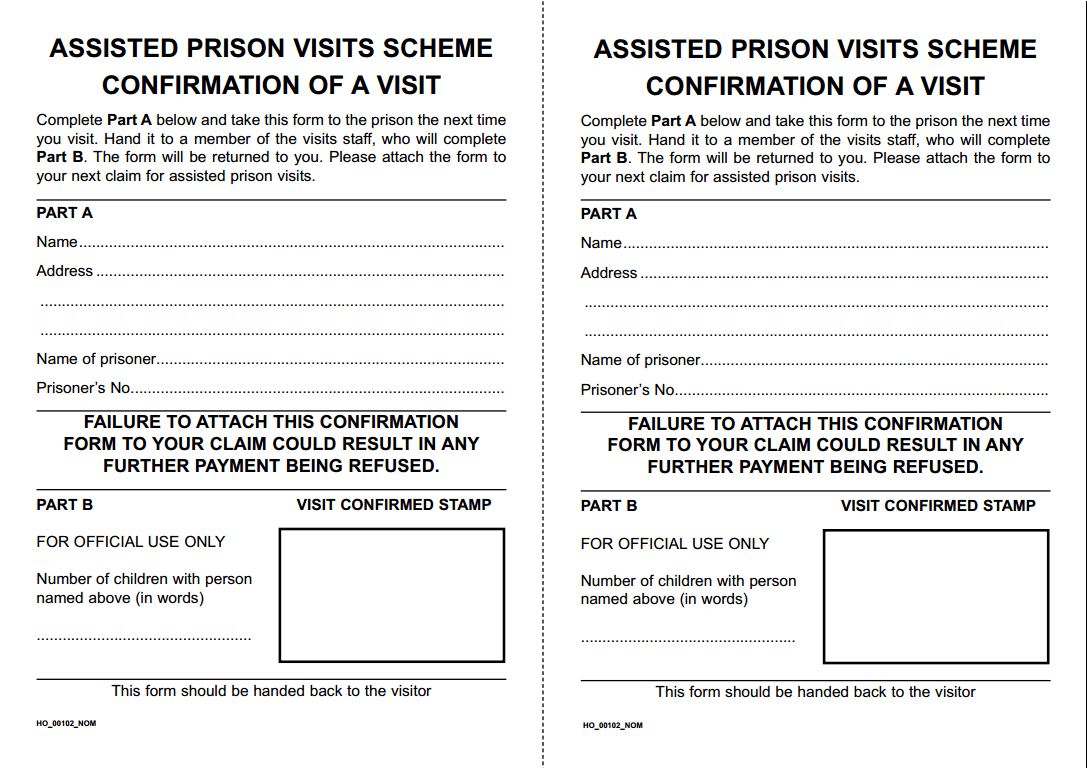 Assisted Prison Visits Confirmation