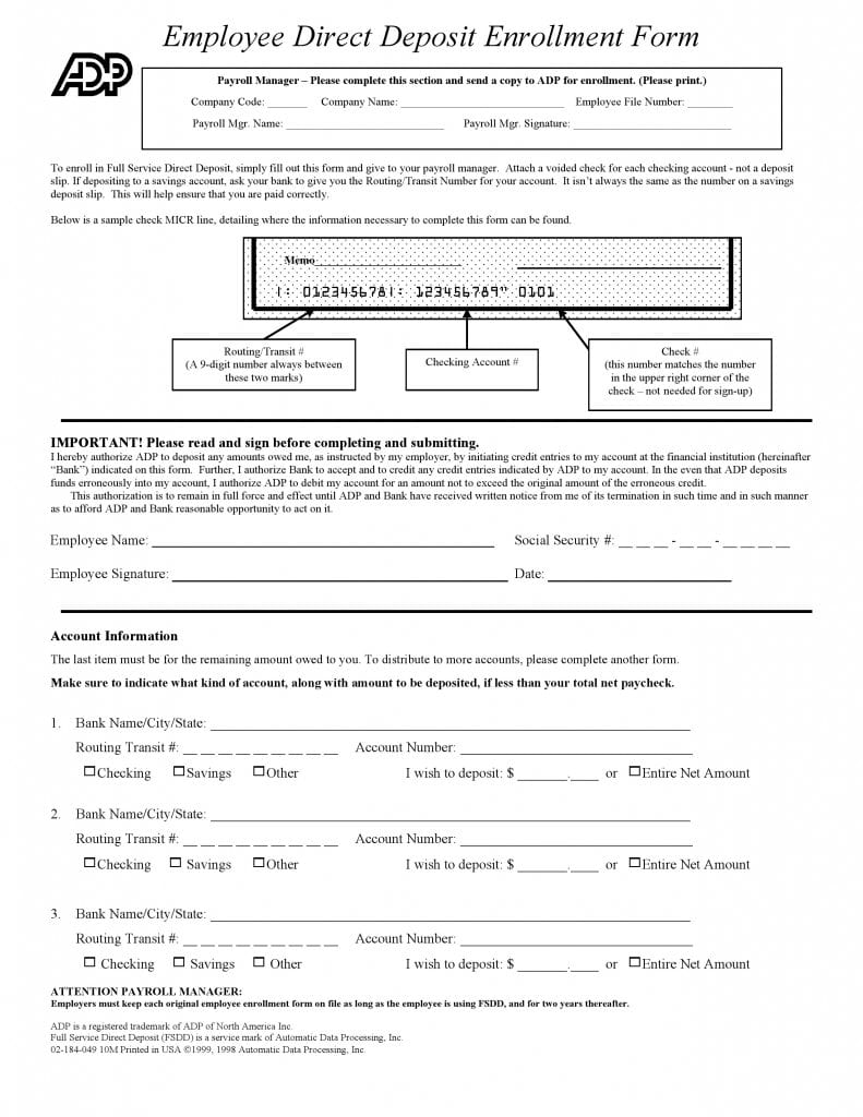 ADP Direct Deposit Form